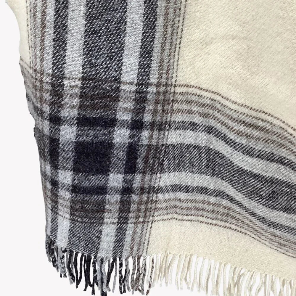 Vintage Alafoss Super Light Plaid Throw Blanket 100% Virgin Wool Ivory & Gray - Picture 2 of 7